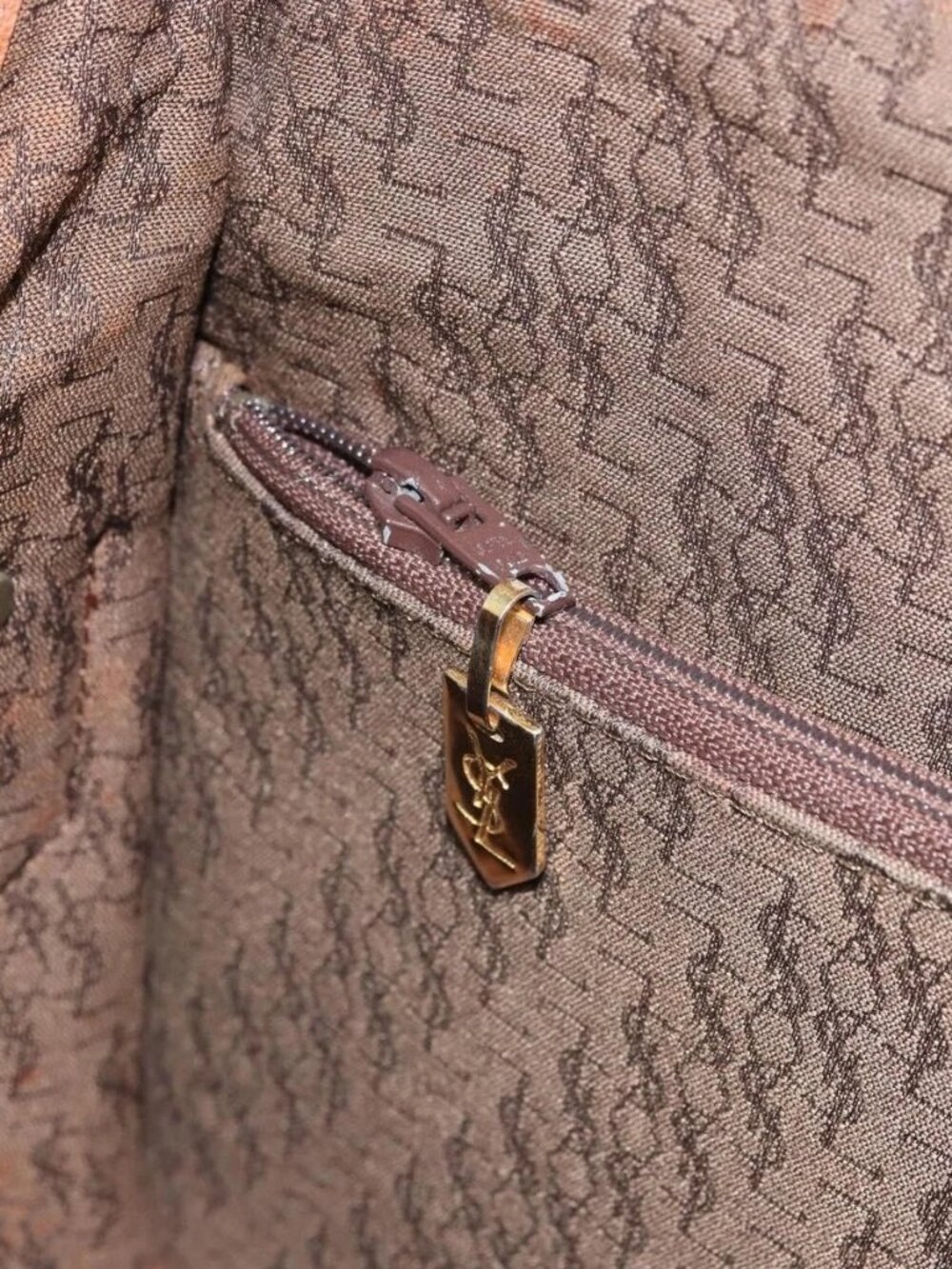 SAINT LAURENT Shoulder Bag Leather Brown Gold Auth BA9512 - Picture 11 of 16